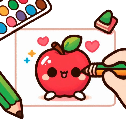 A child drawing an apple pattern with a pure white background in the style of LINE stickers with colorful and simple childlike charm 1 removebg preview