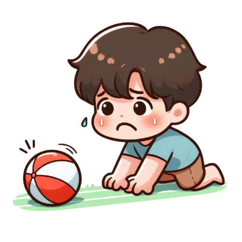 A sad little boy struggling to catch a ball with a pure white background in the style of LINE stickers colorful and simple childlike style 1 removebg preview
