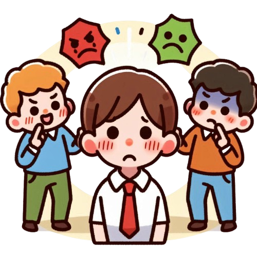 A shy boy with bad friends pure white background LINE sticker style colorful childlike simple style removebg preview