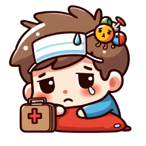 A tired sick boy with a pure white background in the style of LINE stickers with colorful and simple childlike style 2 removebg preview