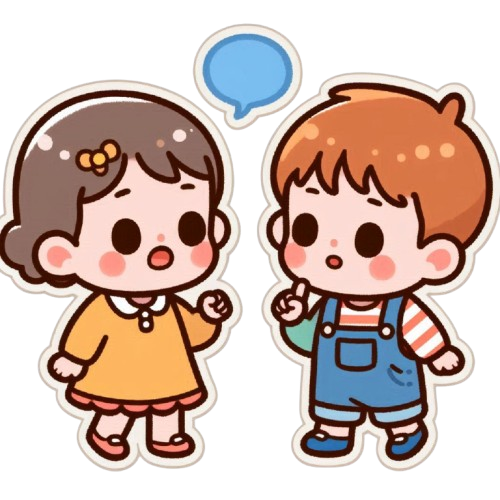 兩個幼兒在討論 背景為純白色 LINE貼圖畫風 彩色童趣簡約風格 removebg preview