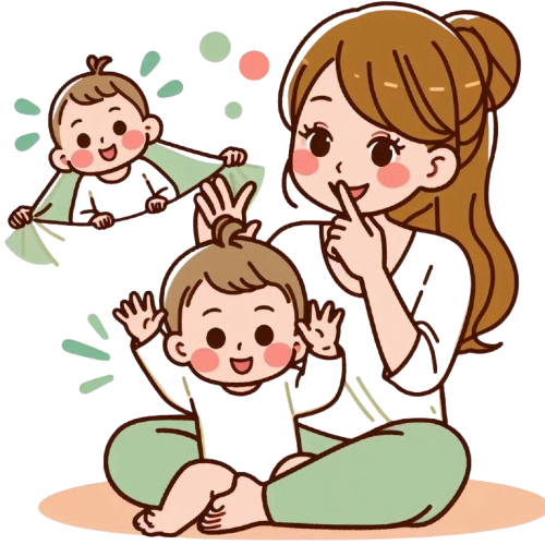 媽媽和小嬰兒玩躲貓貓遊戲 背景為純白色 LINE貼圖畫風 彩色童趣簡約風格 3 removebg preview
