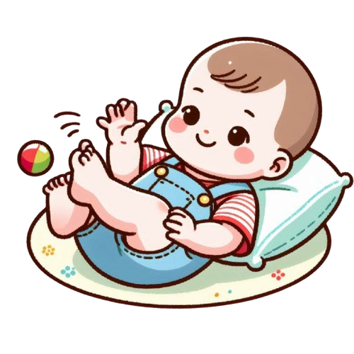 小嬰兒仰躺玩小球 背景為純白色 LINE貼圖畫風 彩色童趣簡約風格 3 removebg preview