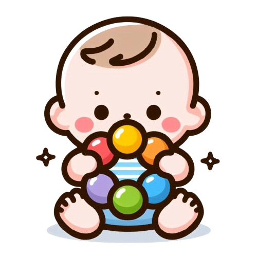 小嬰兒被抱著咬玩具 背景為純白色 LINE貼圖畫風 彩色童趣簡約風格 1 removebg preview