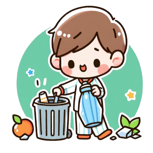 小男孩丟垃圾 背景為純白色 LINE貼圖畫風 彩色童趣簡約風格 removebg preview