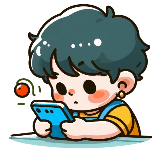 小男孩玩手機 背景為純白色 LINE貼圖畫風 彩色童趣簡約風格 2 removebg preview