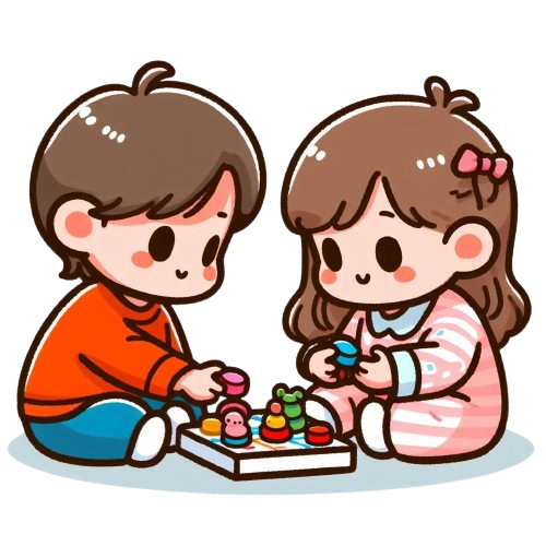 幼兒和另一個幼兒玩遊戲 背景為純白色 LINE貼圖畫風 彩色童趣簡約風格 removebg preview