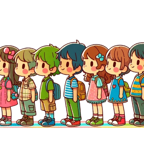 幼兒排隊 背景為純白色 LINE貼圖畫風 彩色童趣簡約風格 removebg preview