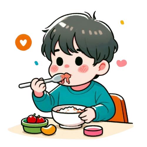 幼兒用湯匙吃飯 背景為純白色 LINE貼圖畫風 彩色童趣簡約風格 1 removebg preview