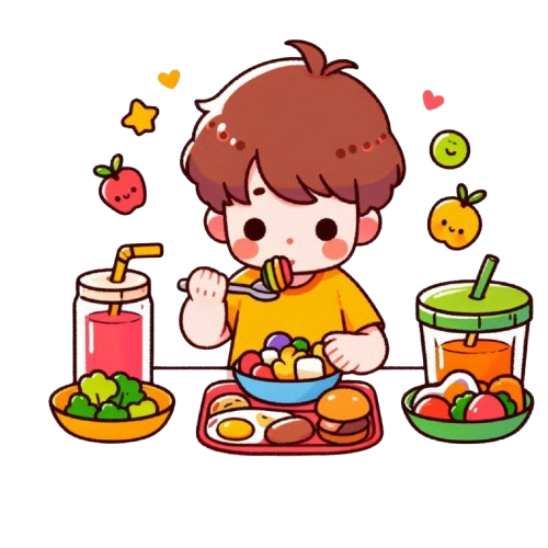 幼兒自己吃飯 背景為純白色 LINE貼圖畫風 彩色童趣簡約風格 removebg preview