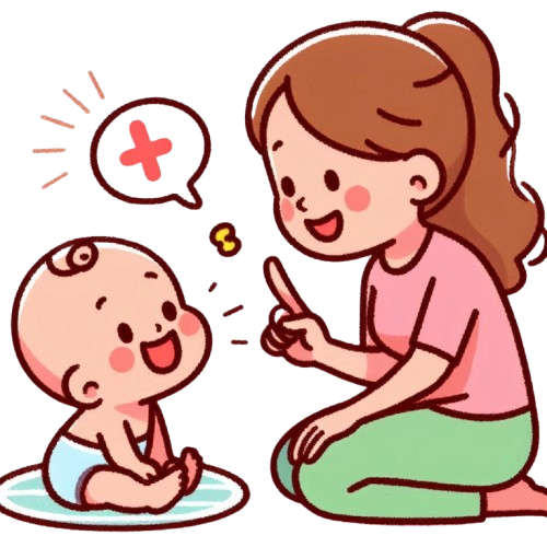 快樂媽媽給小嬰兒指令 背景為純白色 LINE貼圖畫風 彩色童趣簡約風格 3 removebg preview