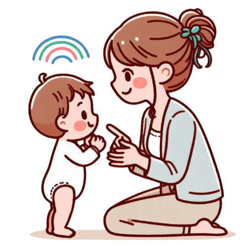 快樂媽媽給小嬰兒指令 背景為純白色 LINE貼圖畫風 彩色童趣簡約風格 6 removebg preview