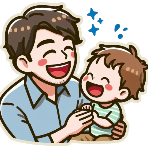 爸爸和幼兒一起大笑 背景為純白色 LINE貼圖畫風 彩色童趣簡約風格 2 removebg preview