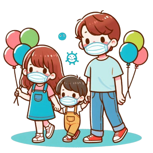 親子戴口罩 背景為純白色 LINE貼圖畫風 彩色童趣簡約風格 3 removebg preview