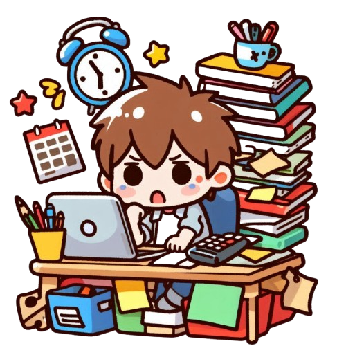 過度勞累的忙碌小男孩 背景為純白色 LINE貼圖畫風 彩色童趣簡約風格 removebg preview