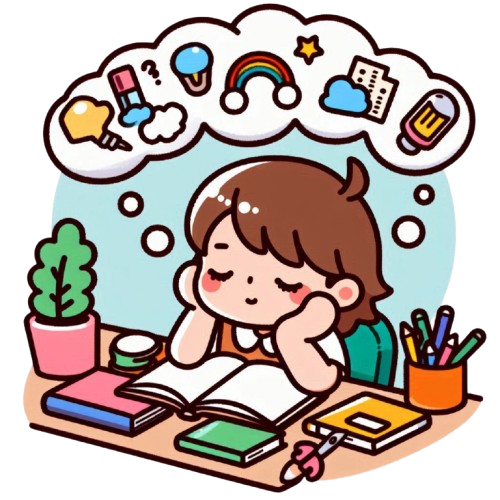 A child daydreaming while reading with a white background in the style of a LINE sticker with colorful and simple childlike style removebg preview