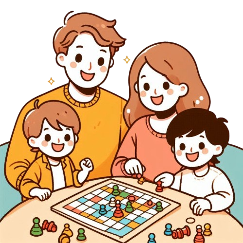 一家人玩桌遊 Tabletop game 背景為純白色 LINE貼圖畫風 彩色童趣簡約風格 12 removebg preview