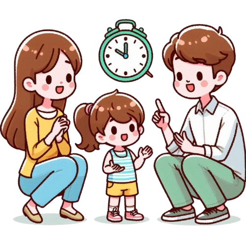 家長和小孩說明時間 背景為純白色 LINE貼圖畫風 彩色童趣簡約風格 2 removebg preview