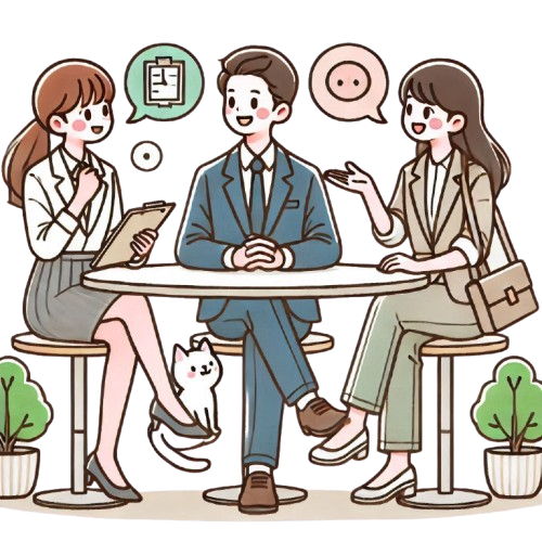 專業人士交談 背景為純白色 LINE貼圖畫風 彩色童趣簡約風格 removebg preview