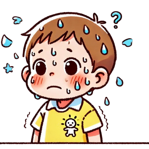 小孩冒冷汗 背景為純白色 LINE貼圖畫風 彩色童趣簡約風格 removebg preview