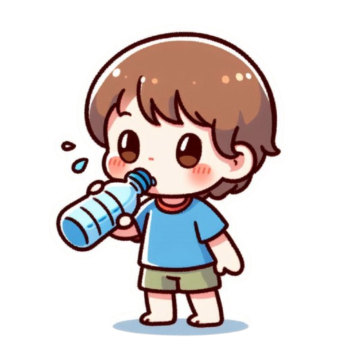 小男孩喝水 背景為純白色 LINE貼圖畫風 彩色童趣簡約風格 1 removebg preview