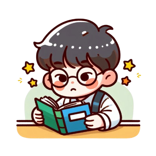 小男孩專心讀書 背景為純白色 LINE貼圖畫風 彩色童趣簡約風格 removebg preview