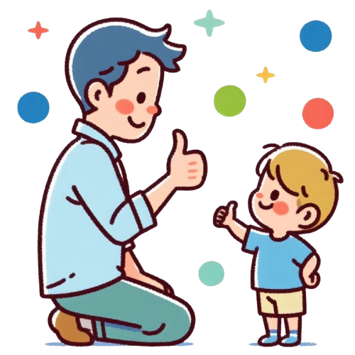 爸爸對小孩比大拇指 背景為純白色 LINE貼圖畫風 彩色童趣簡約風格 1 removebg preview