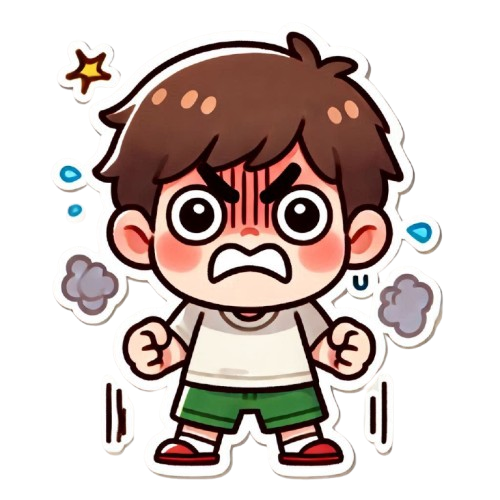 生氣地的男孩 背景為純白色 LINE貼圖畫風 彩色童趣簡約風格 removebg preview