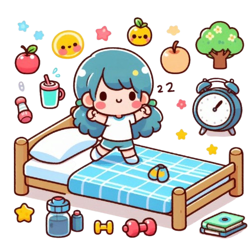 睡前運動 背景為純白色 LINE貼圖畫風 彩色童趣簡約風格 removebg preview
